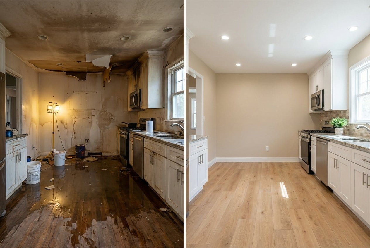 Water Damage Restoration restoration — home kitchen of colonial residence in Allendale, NJ