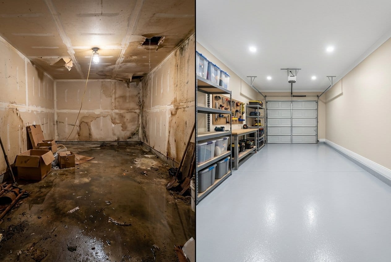Allendale Water Damage Restoration garage restoration before and after in Allendale