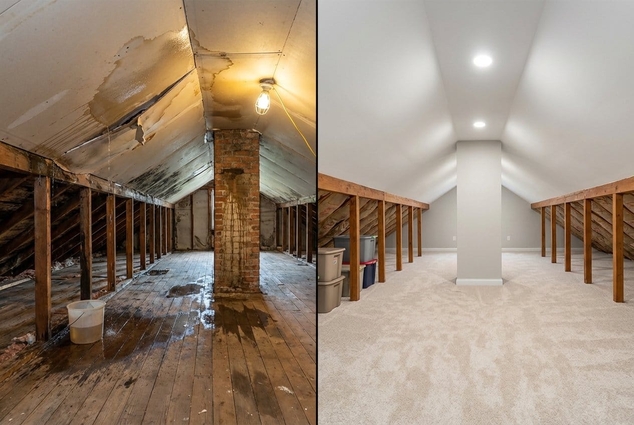 Allendale Water Damage Restoration attic space restoration before and after in Allendale